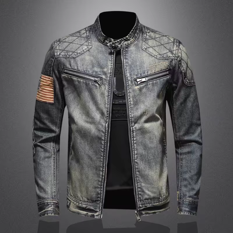 Veste en jean à glissière pour hommes, vêtements de motard à la mode, mode rétro décontractée, équit
