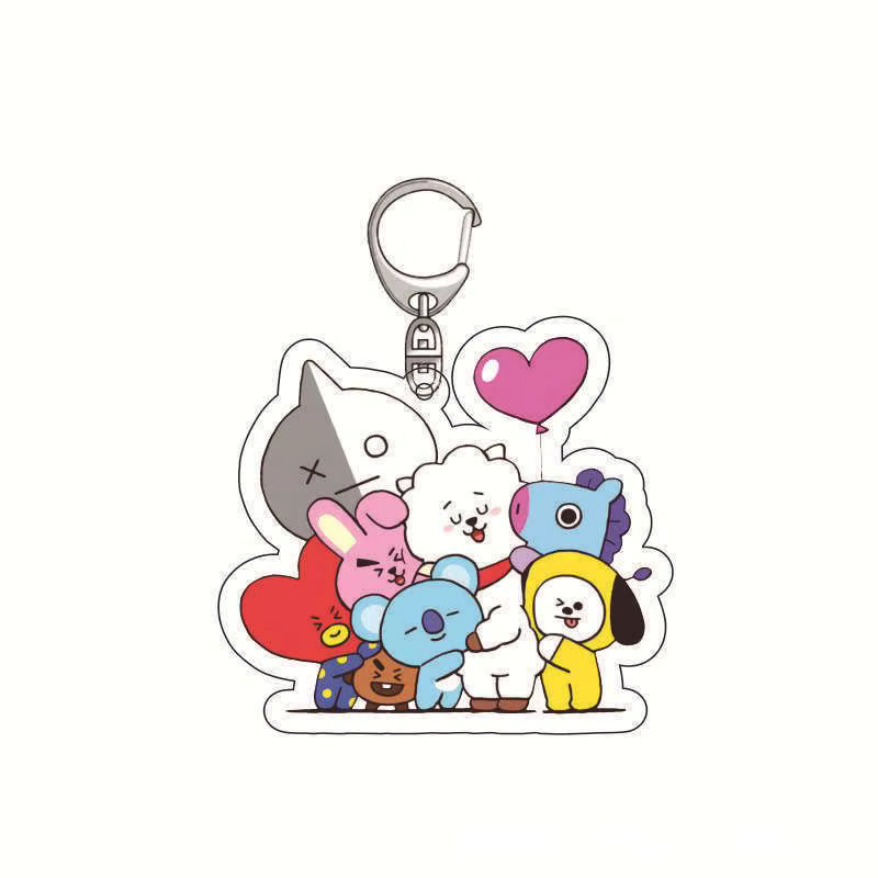 Porte-clés en acrylique BT21, dessin animé mignon, kawaii, BTS, tous les membres, pendentif, accesso