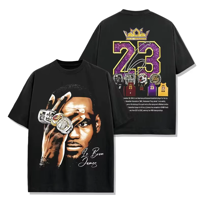LeBron James T-shirt en coton pour hommes, Vintage Streetwear Fitness Muscle noir
