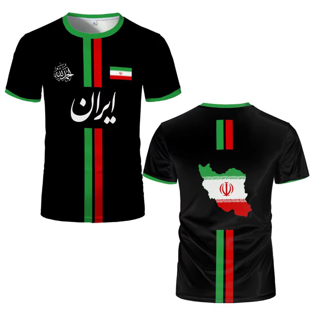 Iran Football Jersey Sports d'été respirant séchage rapide col rond manches courtes T-shirt drapeau 