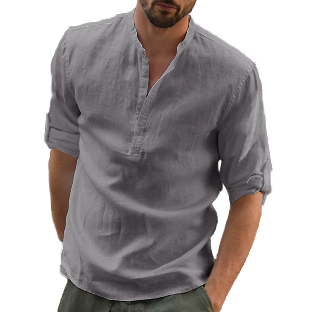 KB nouveaux hommes blouse décontractée coton lin chemise hauts amples à manches longues t-shirt prin