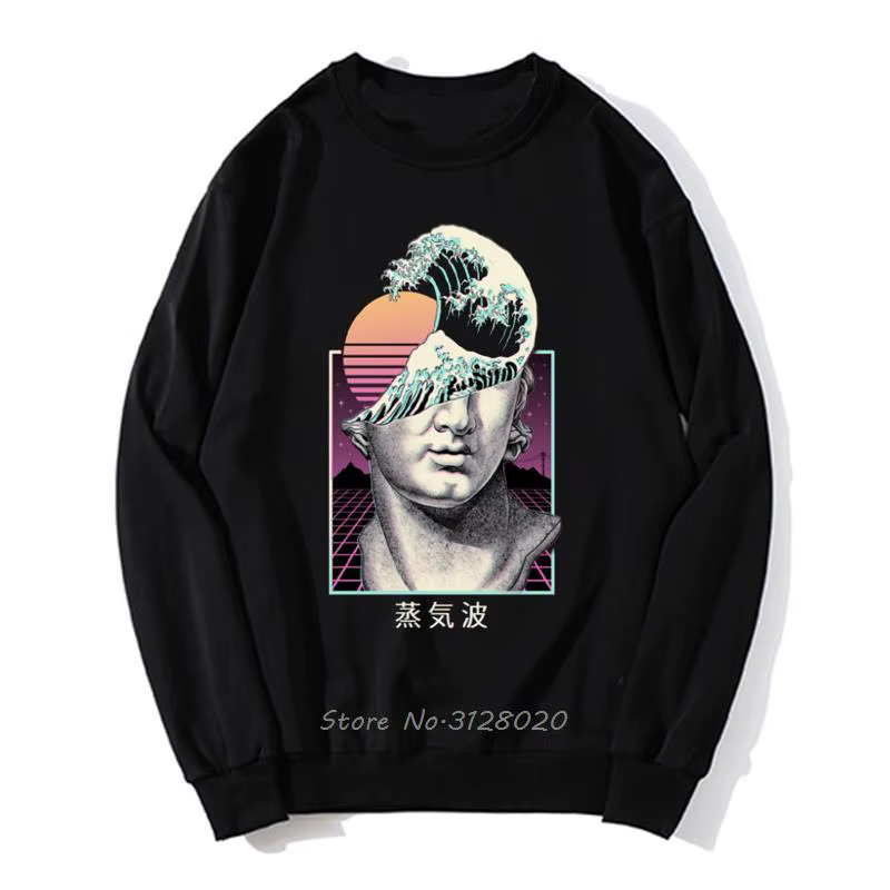 Sweat à capuche Vintage Vaporwave pour hommes, Synthwave, vague esthétique, pull surdimensionné, uni