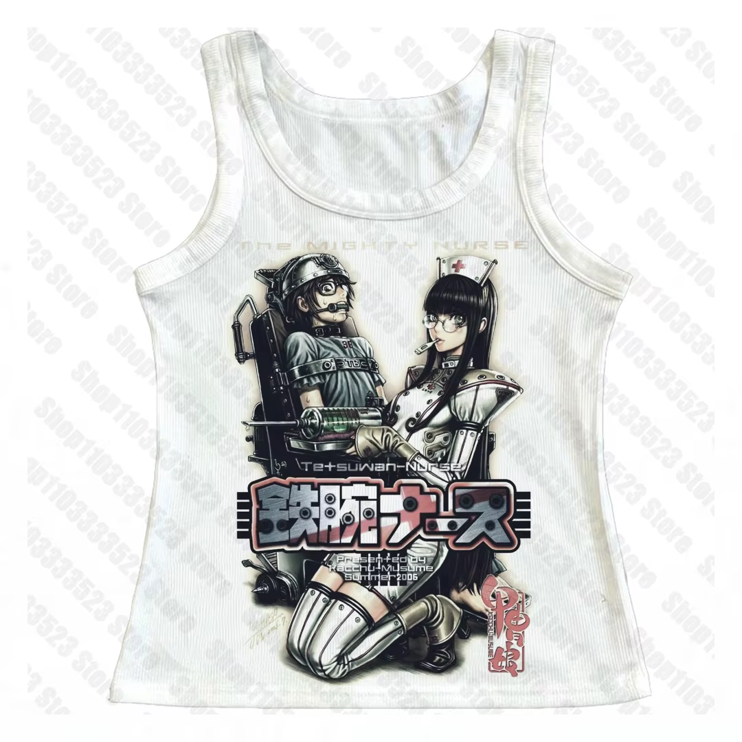 Mode d'été Y2k Style Punk gothique impression gilet de rue Emo filles 2000s rétro Punk lettre imprim