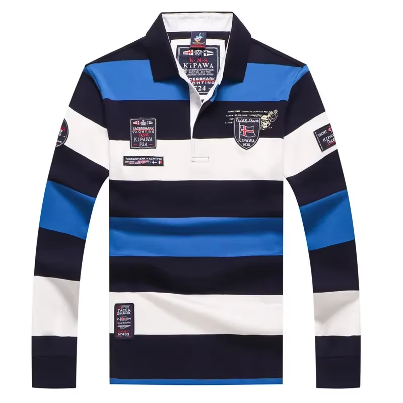 TACE & SHARK marque 2018 nouveau Style de mode requin à manches longues Polo hommes rayure Camisa Ma