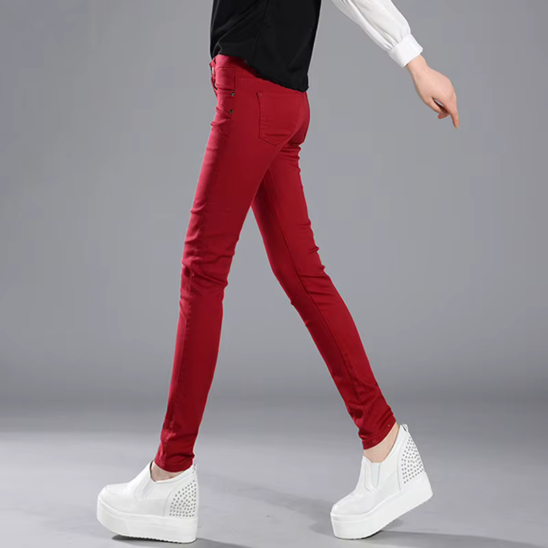 Jean slim taille haute en denim extensible pour femme, style crayon, couleur bonbon, coupe ajustée, 