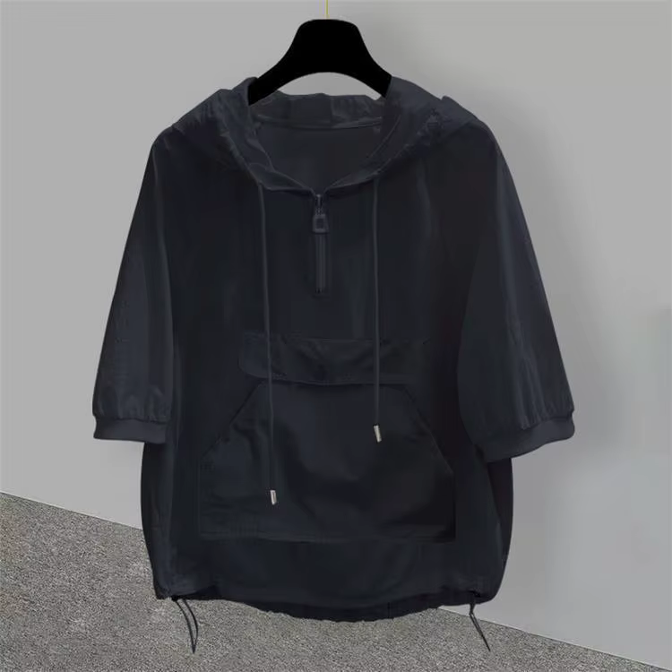 T-shirt à capuche à manches courtes pour homme, tendance, coupe ample, style workwear, avec empiècem