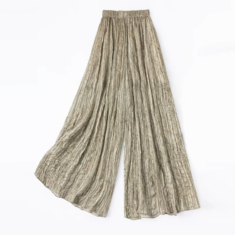 Pantalon large fluide pour femme, collection Printemps 2026, en 50% soie de mûrier naturelle avec fi
