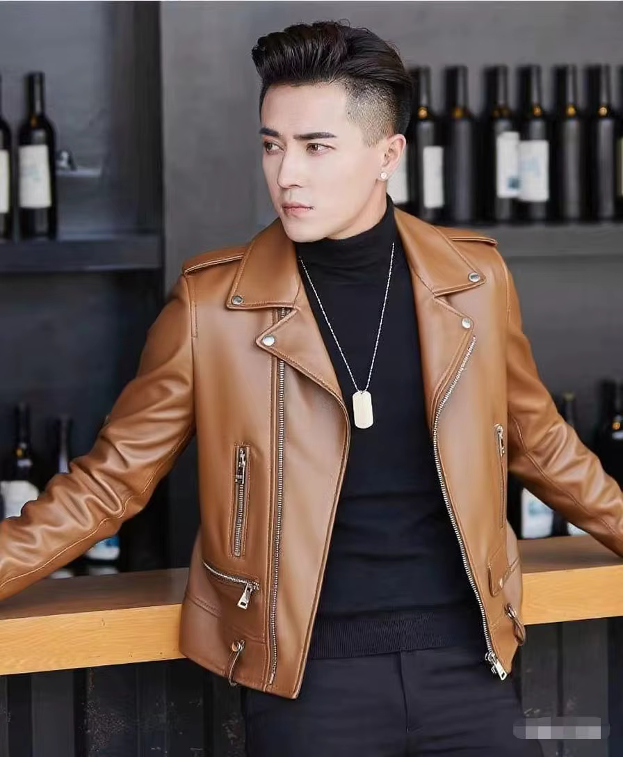 Veste en cuir PU pour hommes, nouvelle veste en cuir, costume de mouton, manteau de moto, Streetwear
