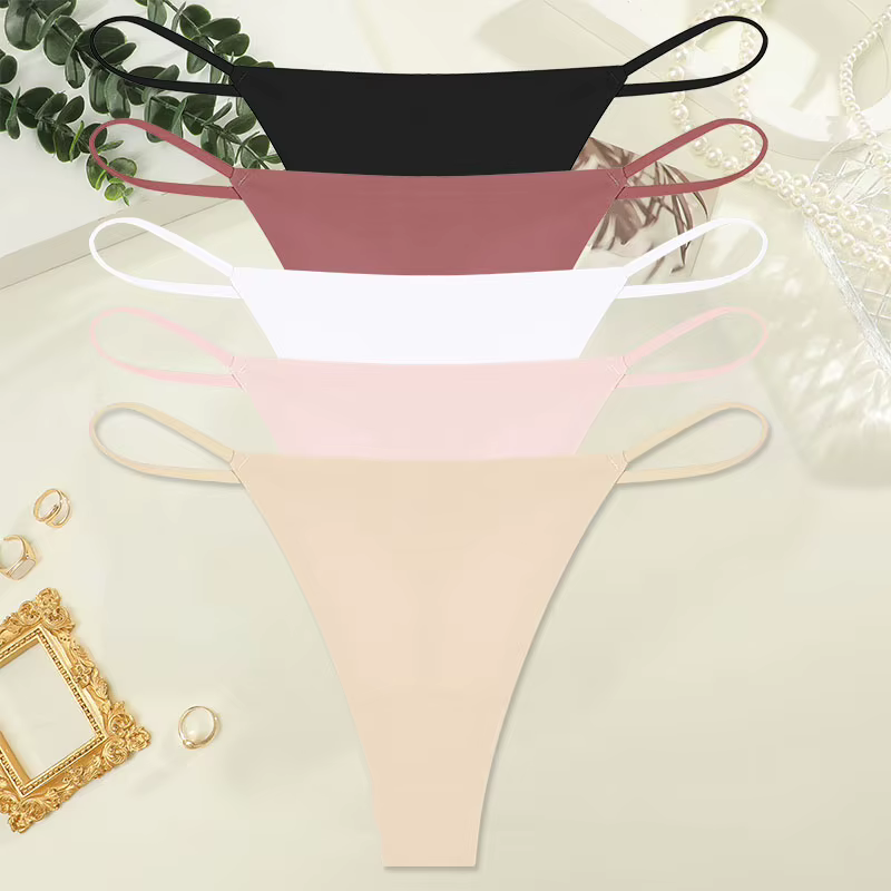 FINETOO Lot de 5 culottes string sexy minimalistes pour femme, taille basse, fines bretelles, sans c