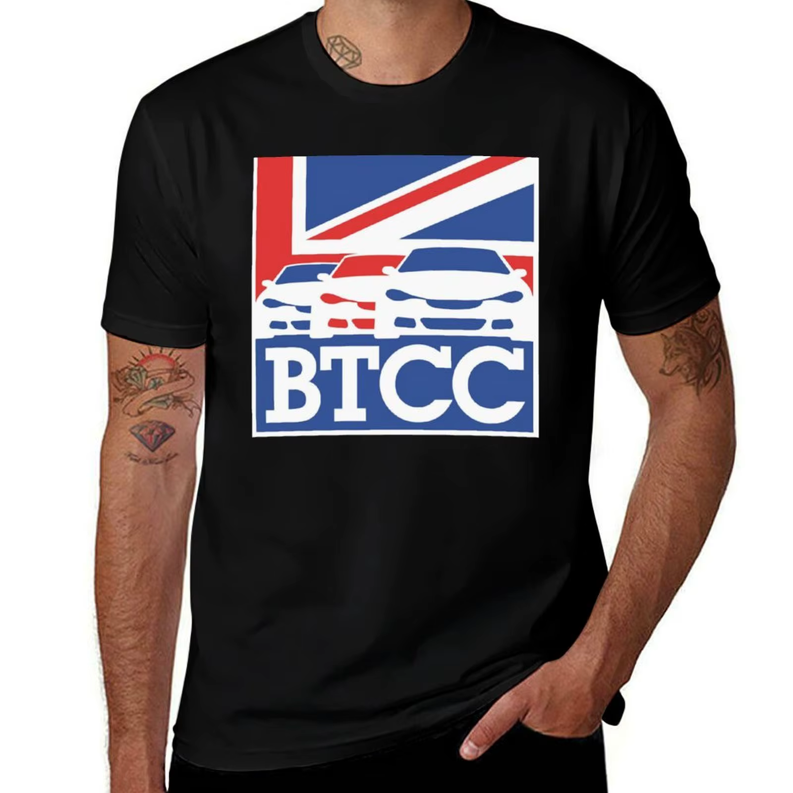 T-shirt à logo noir BTCC, haut en coton à manches courtes