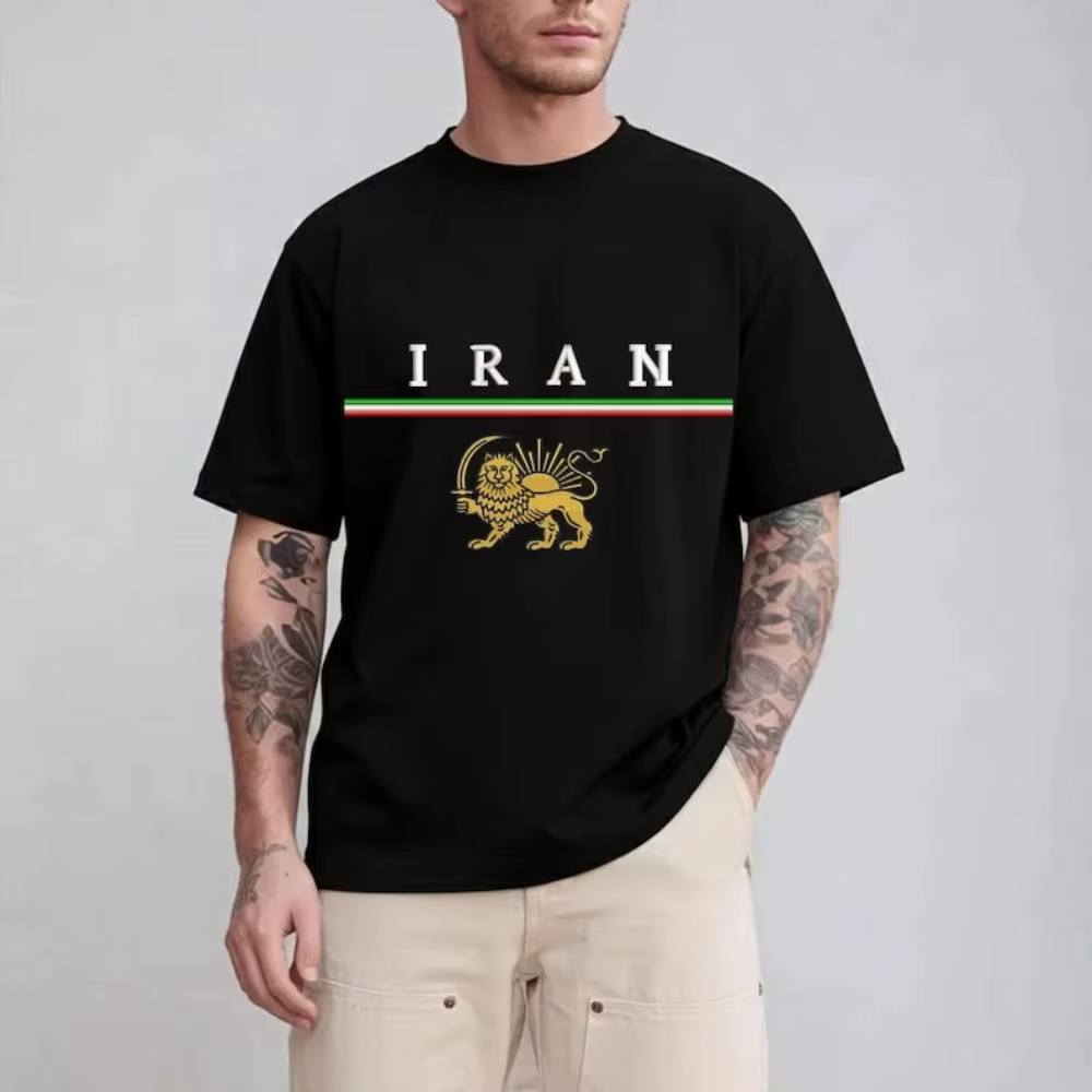 T-shirt unisexe en coton 100% avec motif du blason impérial iranien, drapeau tricolore de l'Empire p
