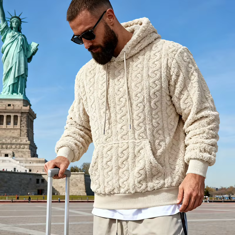 Sweat à capuche polaire pour hommes hiver chaud Sherpa doublé sweat à capuche rétro Streetwear haute