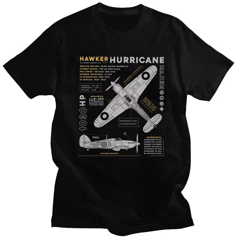 T-shirt en coton personnalisé Spitfire Hawker Motorstator, T-shirt à manches courtes, avion de chass