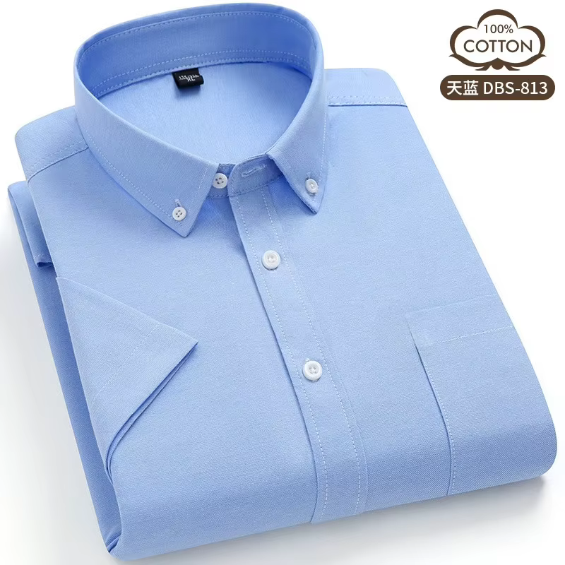 Chemises Oxford 100% coton pour hommes, manches courtes, couleur unie, coupe régulière, chemise habi