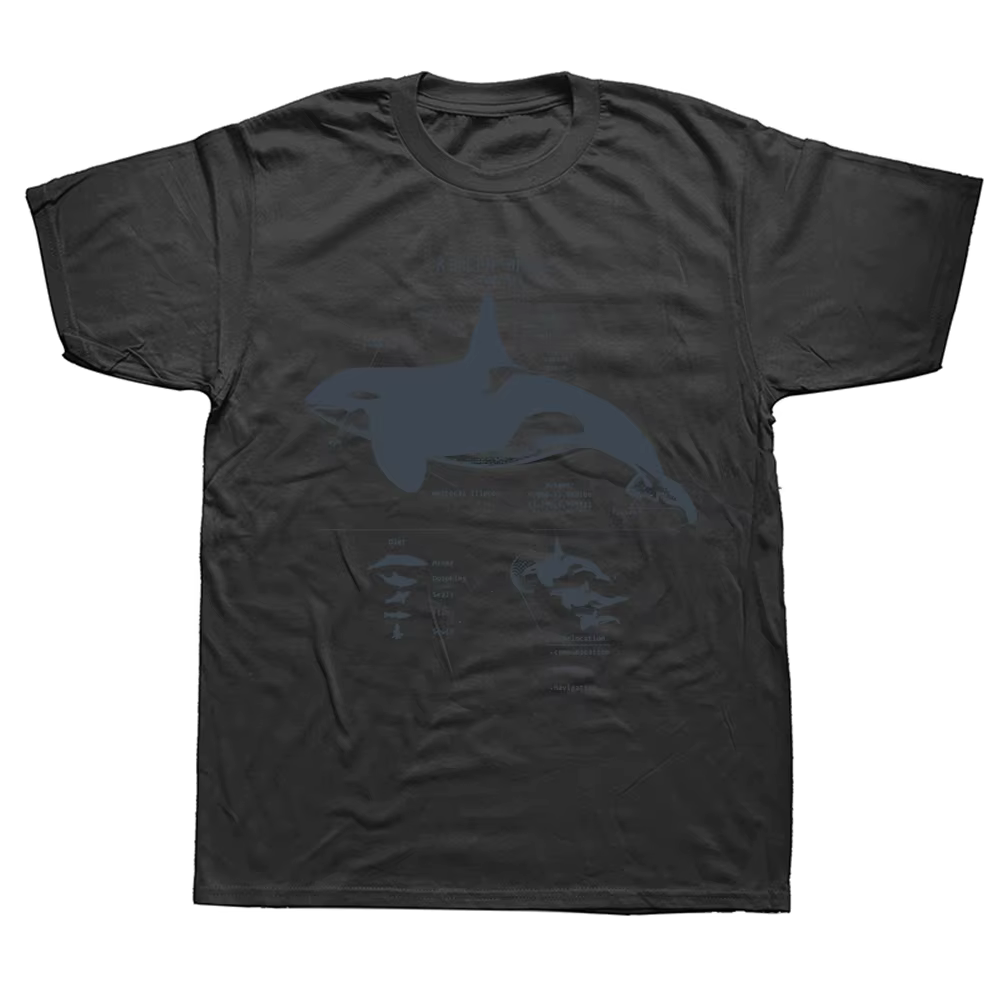 T-shirt à manches courtes avec motif de plage, anatomie de l'orca, biologie marine, faune, Streetwea