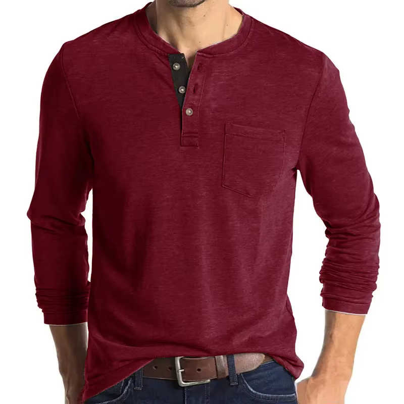T-shirt à manches longues et col rond pour hommes, haut à couche de base, européen et américain, Ama