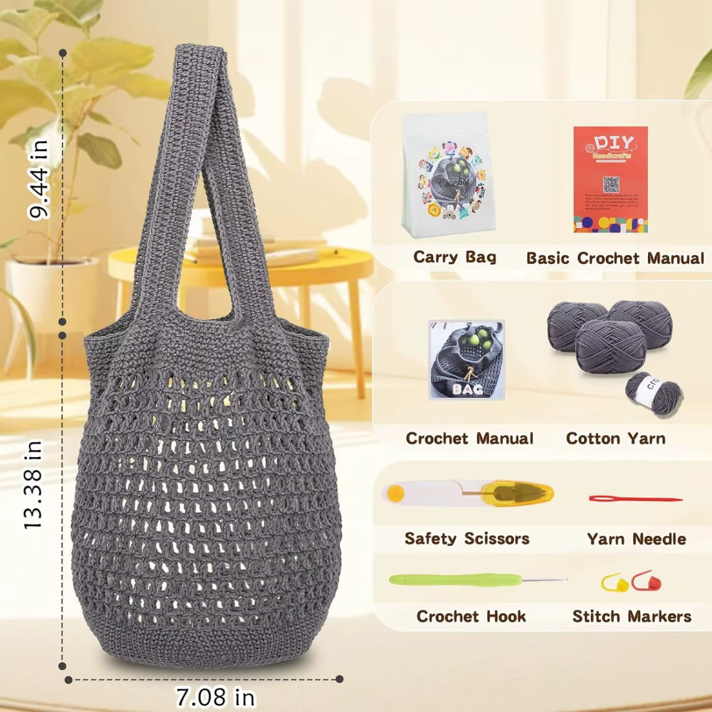 Sac à main Crochet Kit avec fil bricolage sacs à bandoulière débutant tournesol damier sac tricot Cr