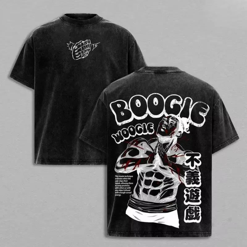T-shirt Anime Jujutsu Kaisen Japonais Vintage Délavé Oversize Homme Femme Vêtements Été Manches Cour