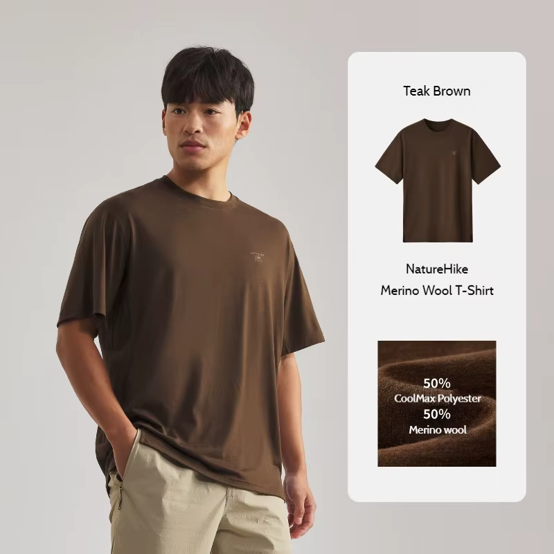 Naturehike laine mérinos séchage rapide t-shirt ras du cou en plein air randonnée décontracté haut s