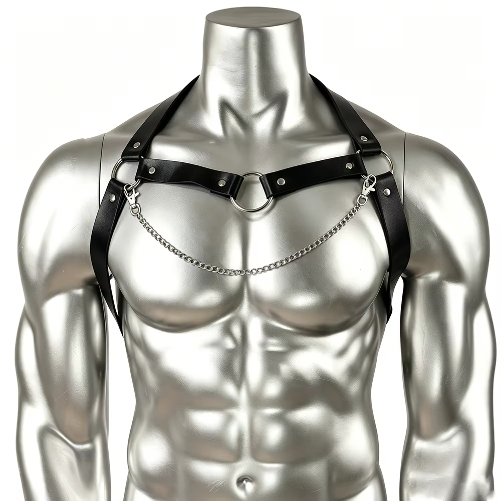 Harnais de poitrine en cuir PU avec chaînes, accessoires de ceinture, bretelles pour homme, harnais 