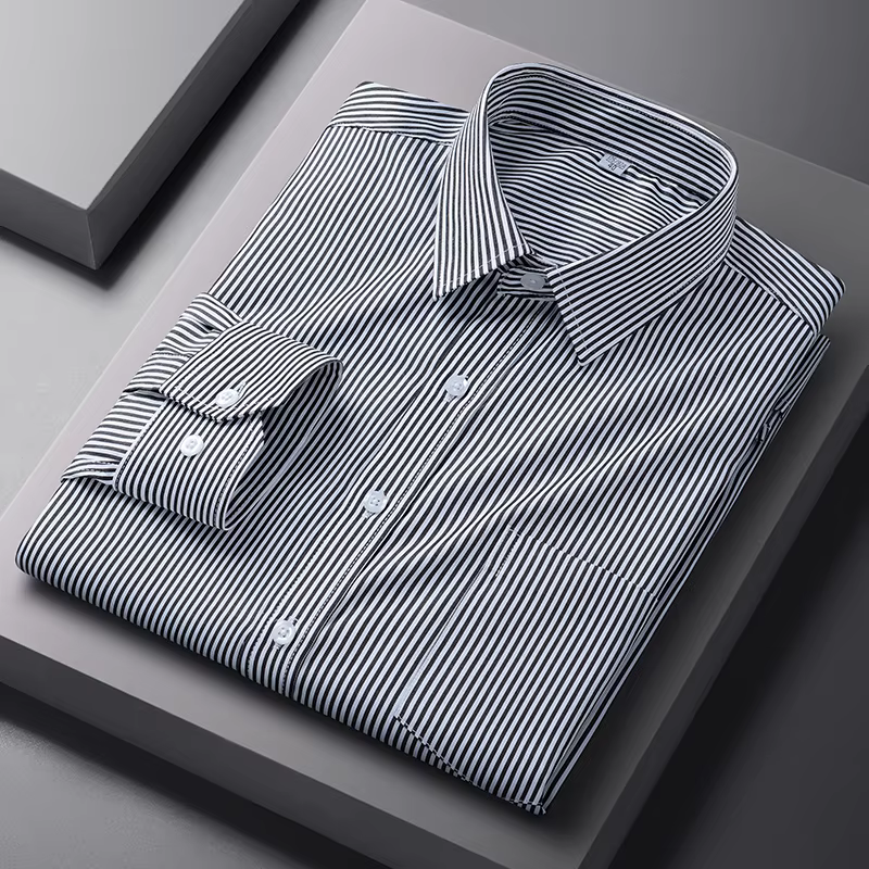 Chemise Formelle Homme Manches Longues Couleur Unie Rayée Tendance Business avec Poche Blanche Vêtem