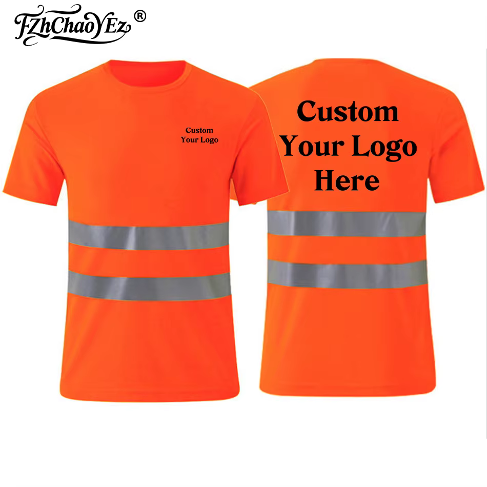 T-shirt à manches courtes personnalisable avec logo, fluorescent, respirant, pour le travail en exté