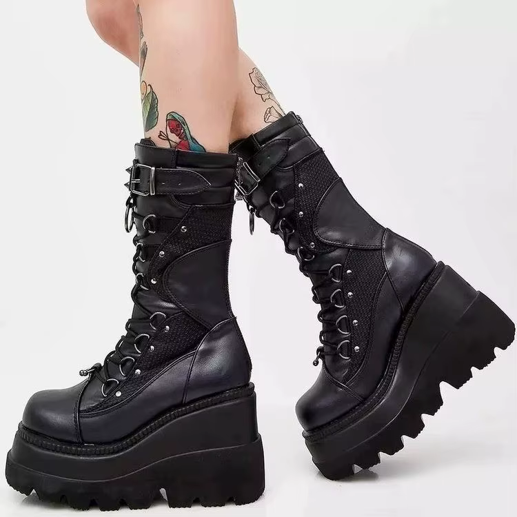 Baskets transfrontalières de Style Punk pour femmes, bottes de grande taille, fond épais, hauteur mo