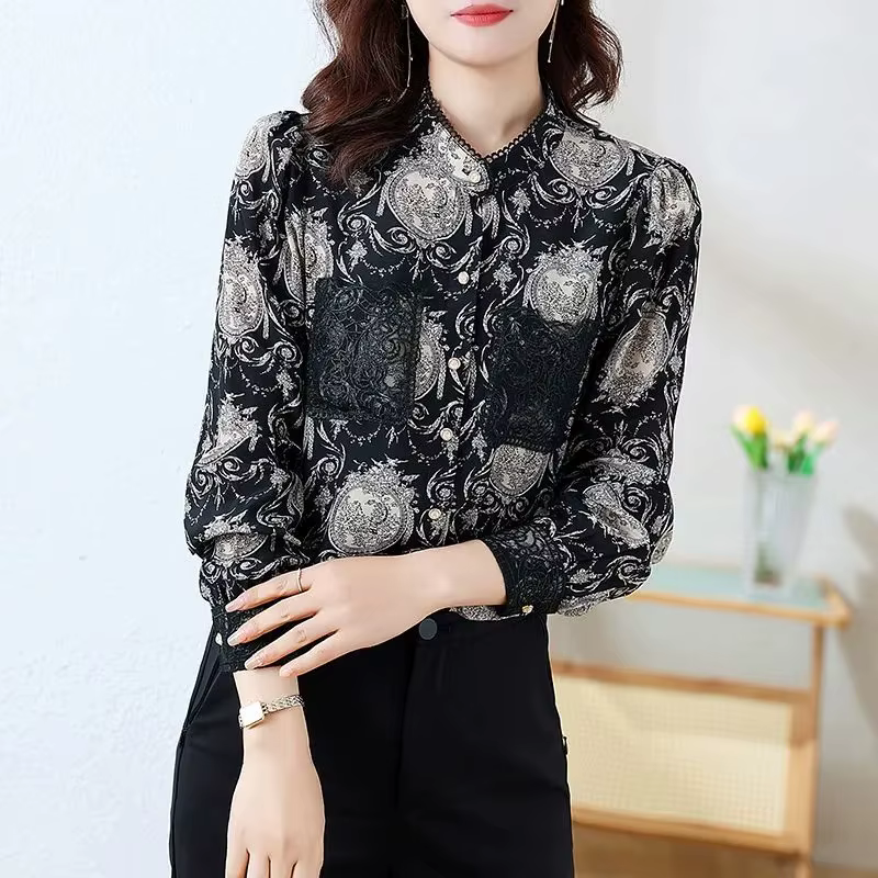 Chemises pour femmes au printemps et à l'automne, nouveau Style imprimé en Satin, élégant, Slim, mod