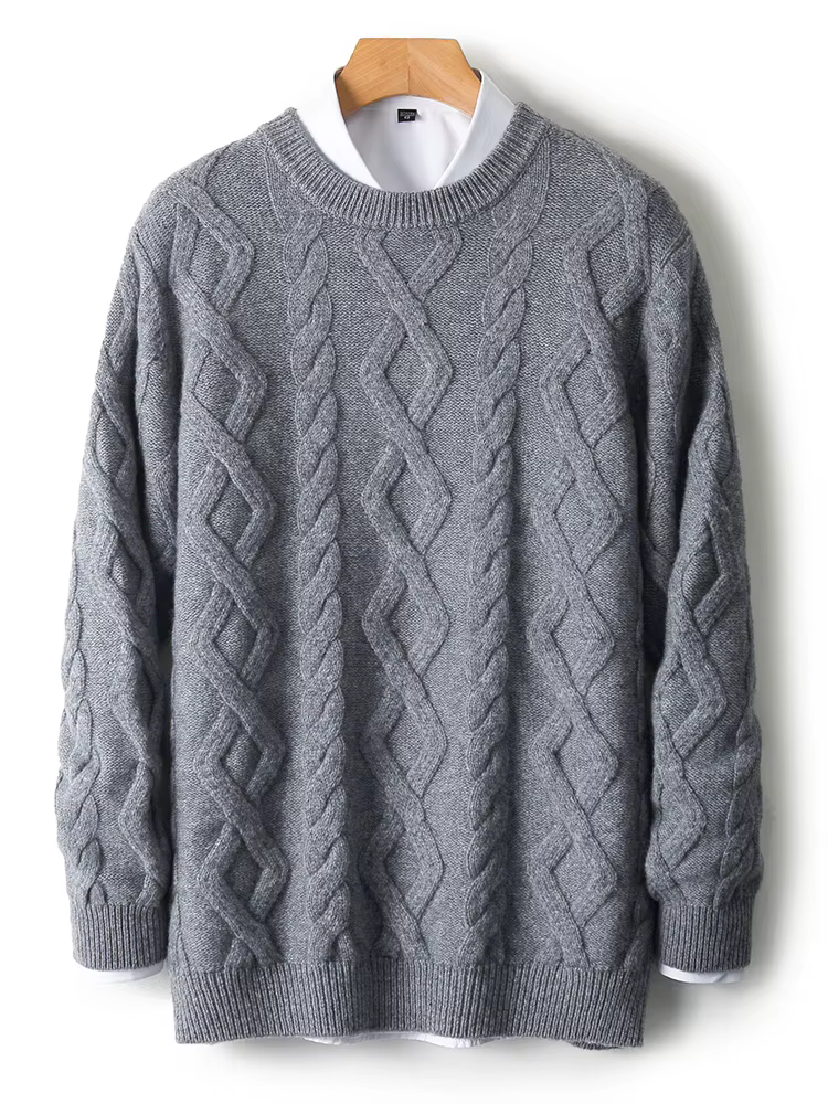 Pull tricoté épais à col rond pour homme, 100% laine mérinos, chaud, décontracté, à la mode, automne