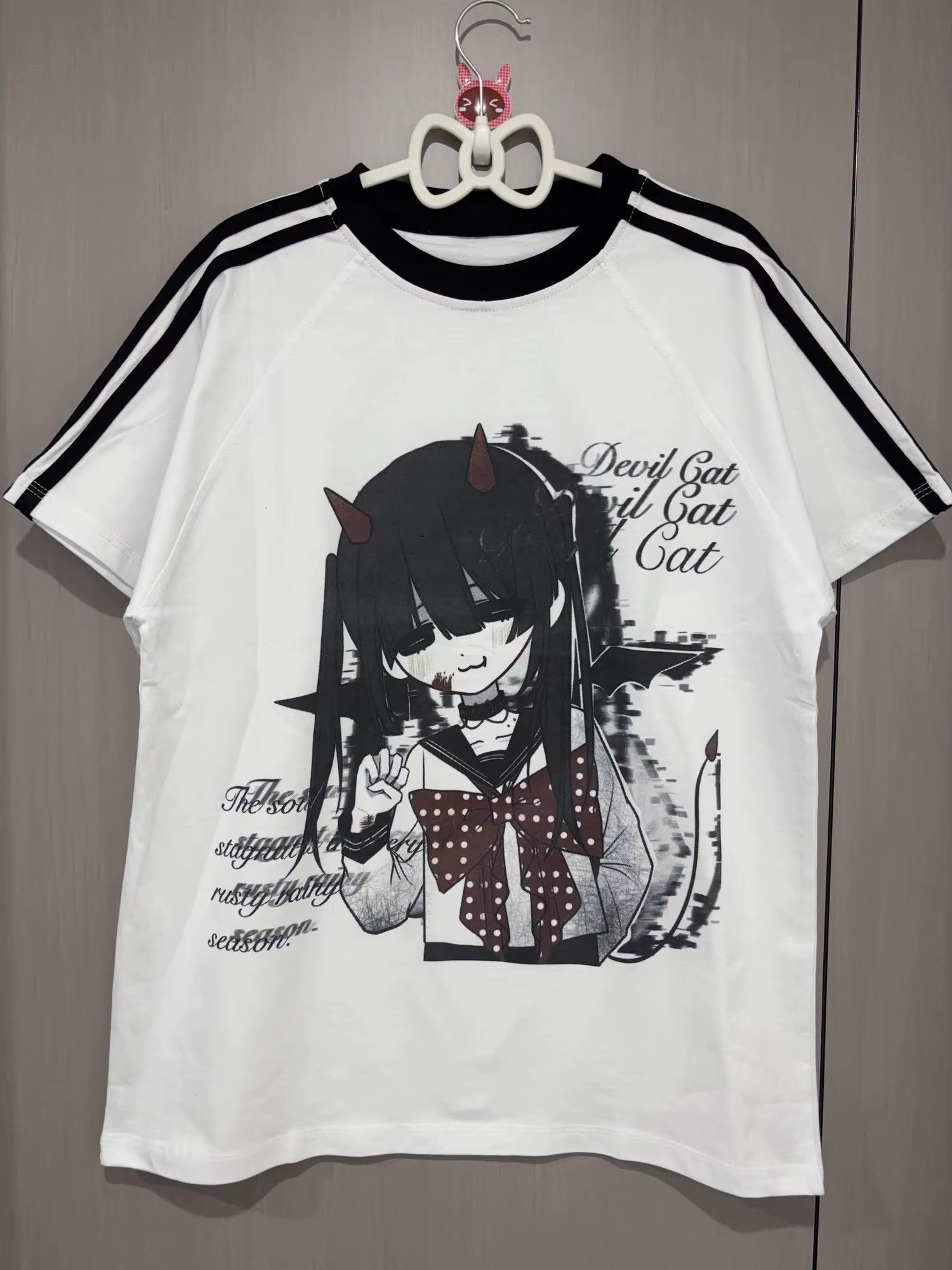 T-shirt d'été japonais Yami Kawaii Y2K pour femme, col rond, manches courtes, imprimé dessin animé, 