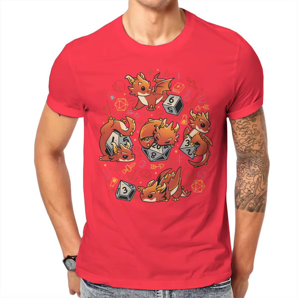 T-shirt en coton avec petits dés de dragon pour hommes, Streetwear, DND, Zones Me