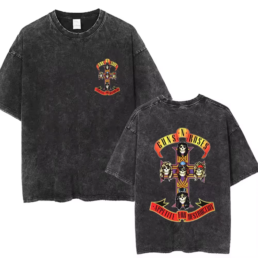T-shirt graphique pour homme, nouvelle collection, style vintage délavé Guns N' Roses Slash 85
