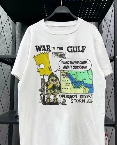 T-shirt blanc Bootleg Bart Energy War Gulf War 1991 des années 90, adapté au streetwear, à la mode u