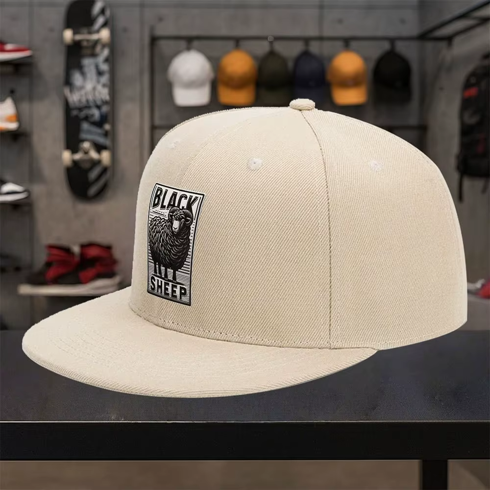 Casquette Snapback à motif Black Sheep, réglable, en polyester, à visière plate, pour un style stree