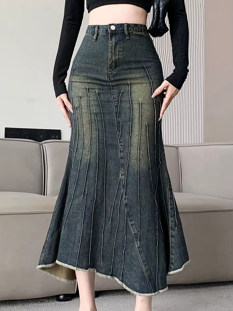 Vintage déchiré femmes sirène jupe 2023 nouvelle mode Y2K Streetwear jean jupes femme rétro décontra
