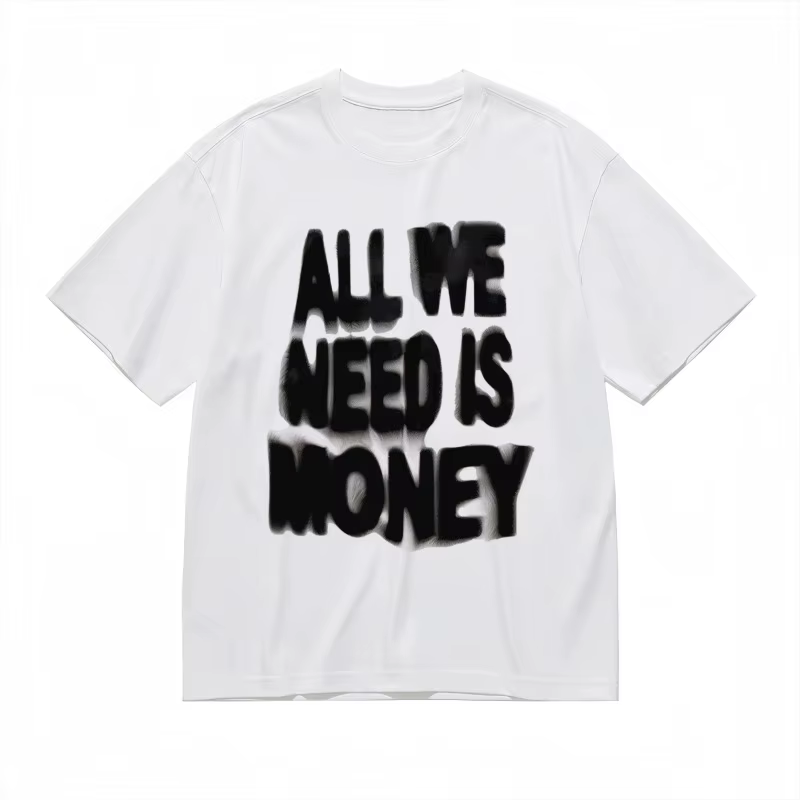 T-shirts rétro amples pour hommes et femmes, imprimé « All We Need Is Money », motif blanc et noir, 
