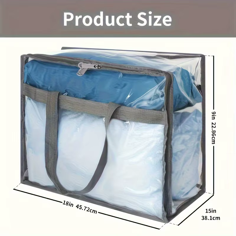 Sac de rangement transparent pour vêtements, sac de rangement avec mousse renforcée, fermeture éclai