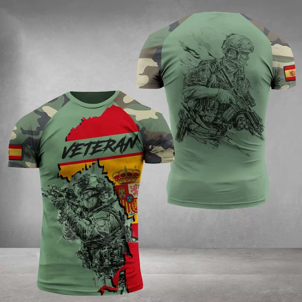 Uniforme militaire drapeau espagnol, Camouflage vétéran 3D Sport, T-shirt respirant à séchage rapide