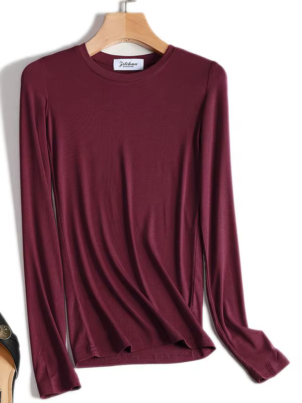 T-shirt uni de haute qualité pour femme, en coton tricoté, coupe ajustée, élastique, basique, décont
