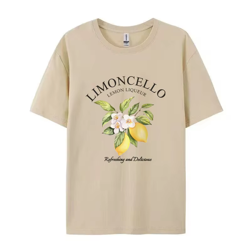 LIMONCELLO T-Shirt imprimé graphique citron et motif Floral manches courtes col rond haut décontract