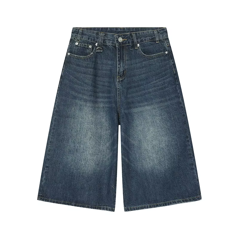 Short en jean baggy vintage pour femmes et hommes, pantalon large, taille haute, jean délavé, longue