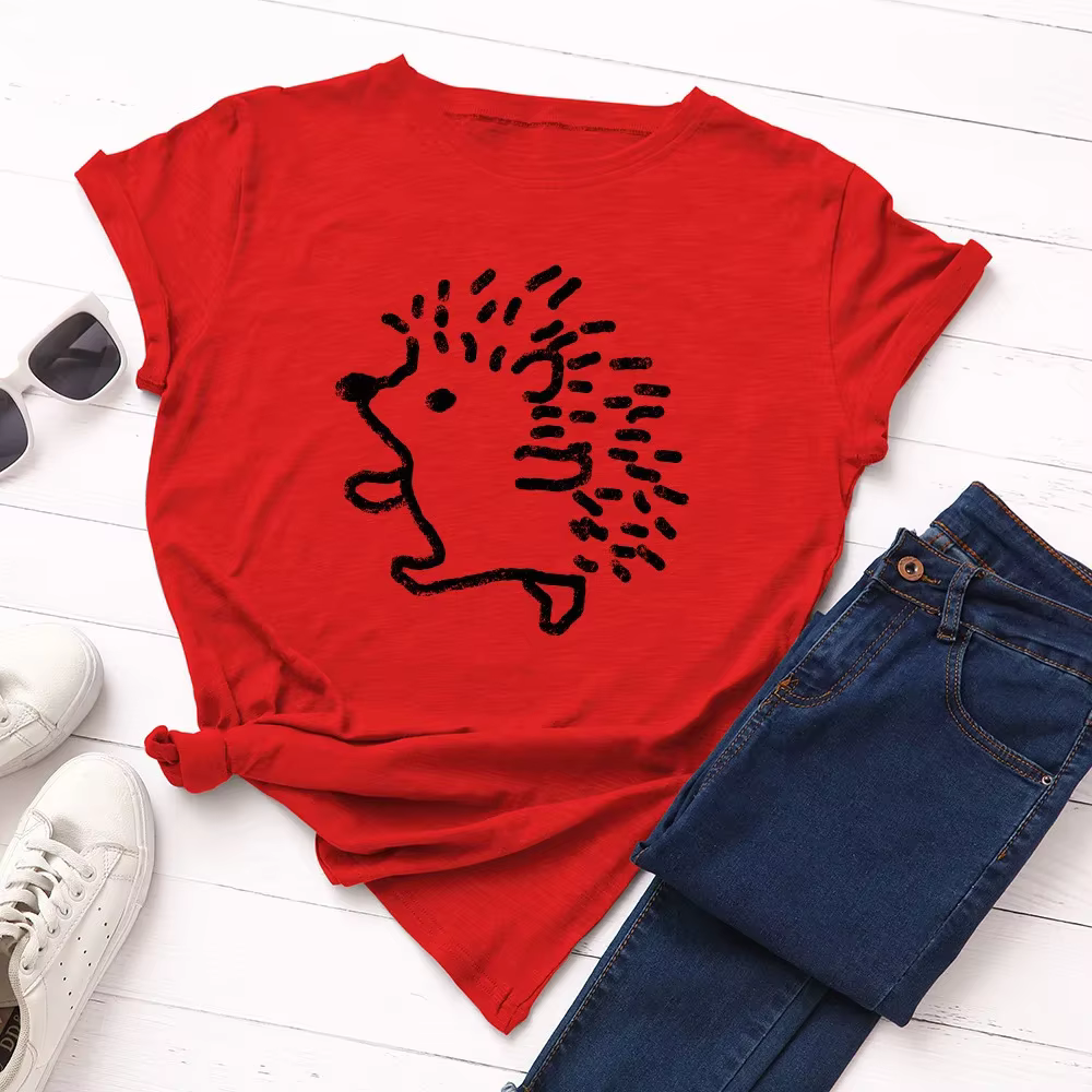 T-shirt manches courtes femme, 100% coton, mignon, avec image imprimée Kasgehog