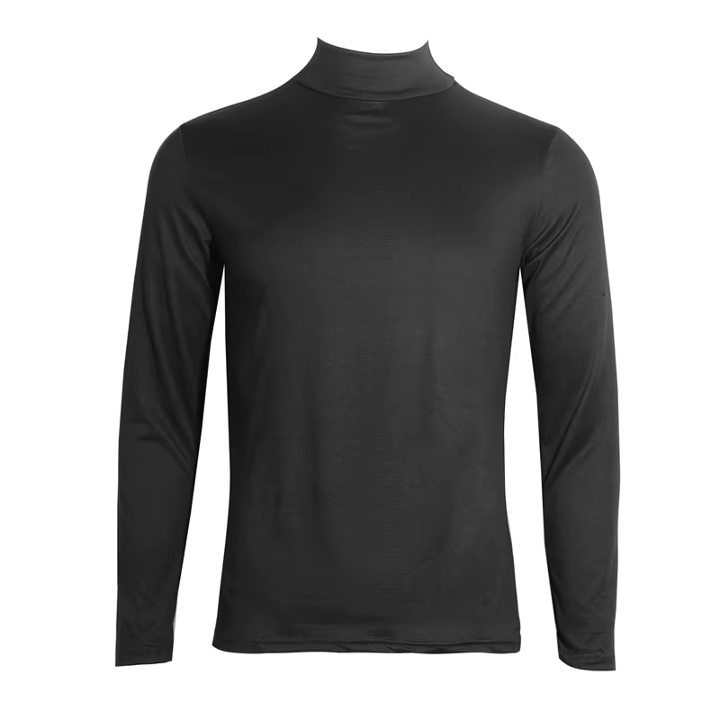 T-shirts à col haut pour hommes mode solide mince à manches longues T-shirt mâle à manches longues c