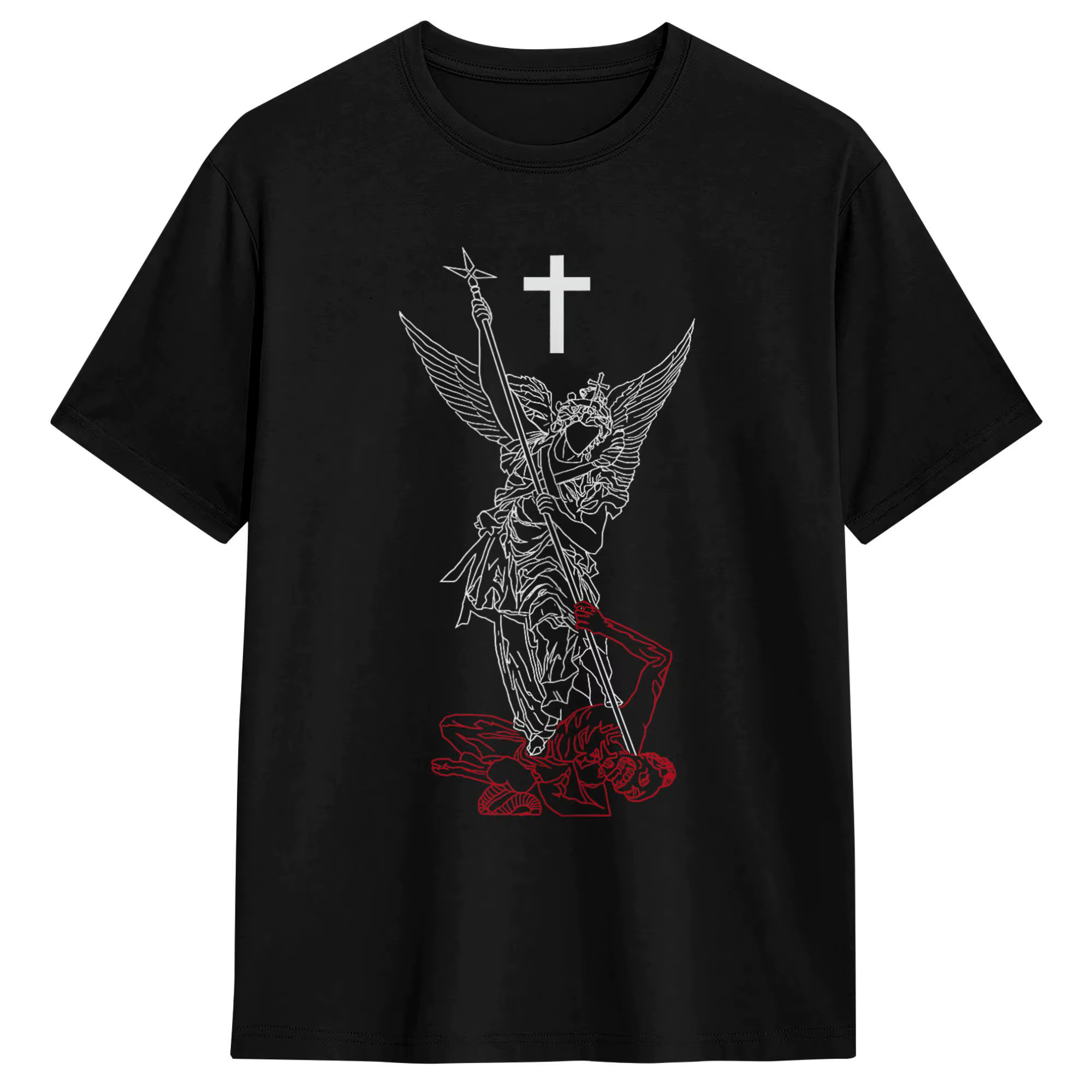 T-shirt Saint Michel l'archange vainquant Satan Warrior Faith, t-shirt drôle en coton pour hommes, c