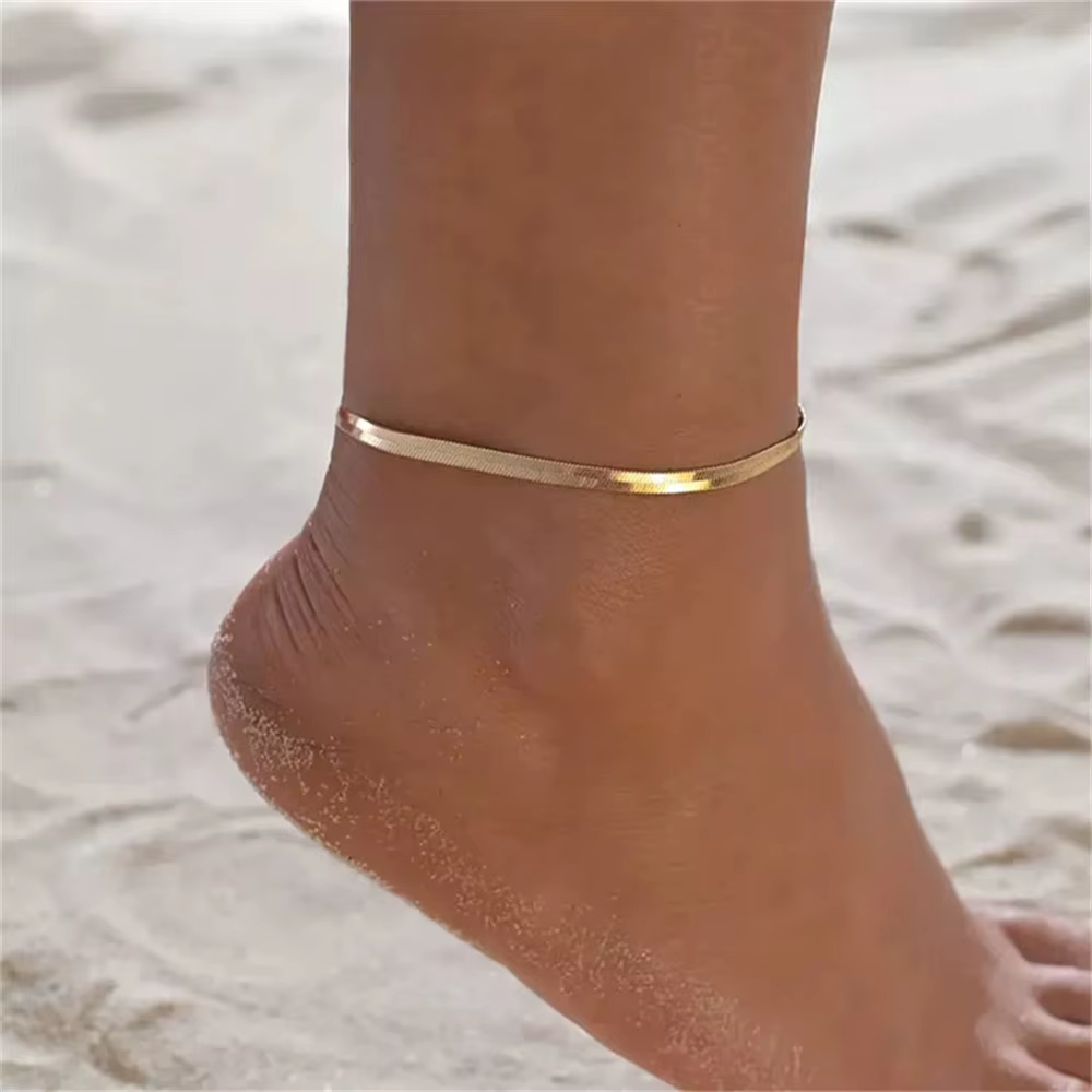 Bracelets en acier inoxydable couleur or, chaîne serpent de 4mm, accessoires de pied de cheville, sa