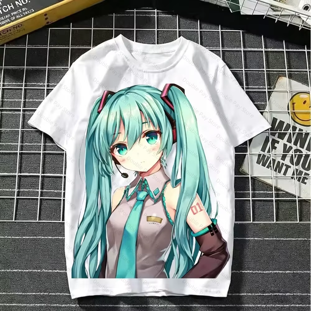 T-shirt à manches courtes Miku Animation 3D, impression de dessins animés, vêtements à manches court
