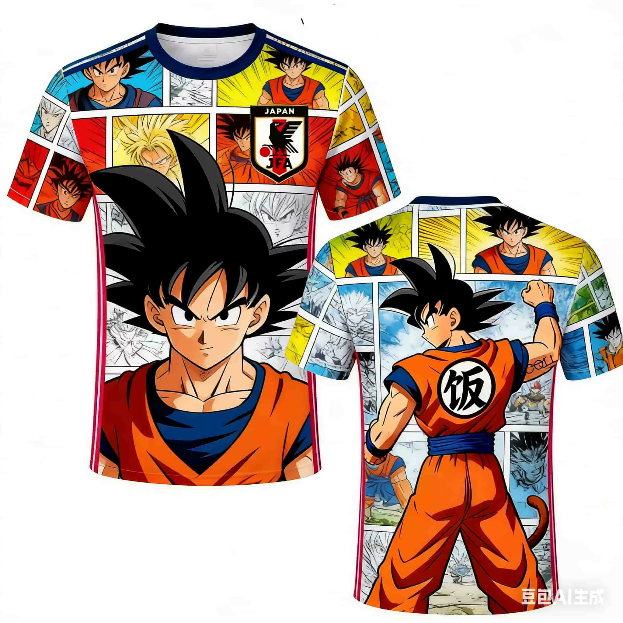 T-shirt graphique DBZ Chibi & Goku musclé, imprimé manga double face, manches raglan contrastées, st