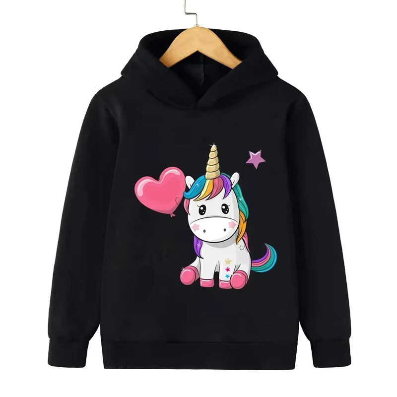 Sweat à capuche pour enfants, imprimé licorne, mignon, à la mode, sport, manches longues, décontract