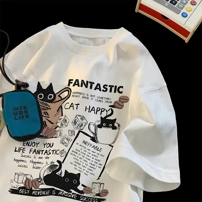 T-shirt à manches courtes pour hommes et femmes, pull surdimensionné, version coréenne, dessin animé