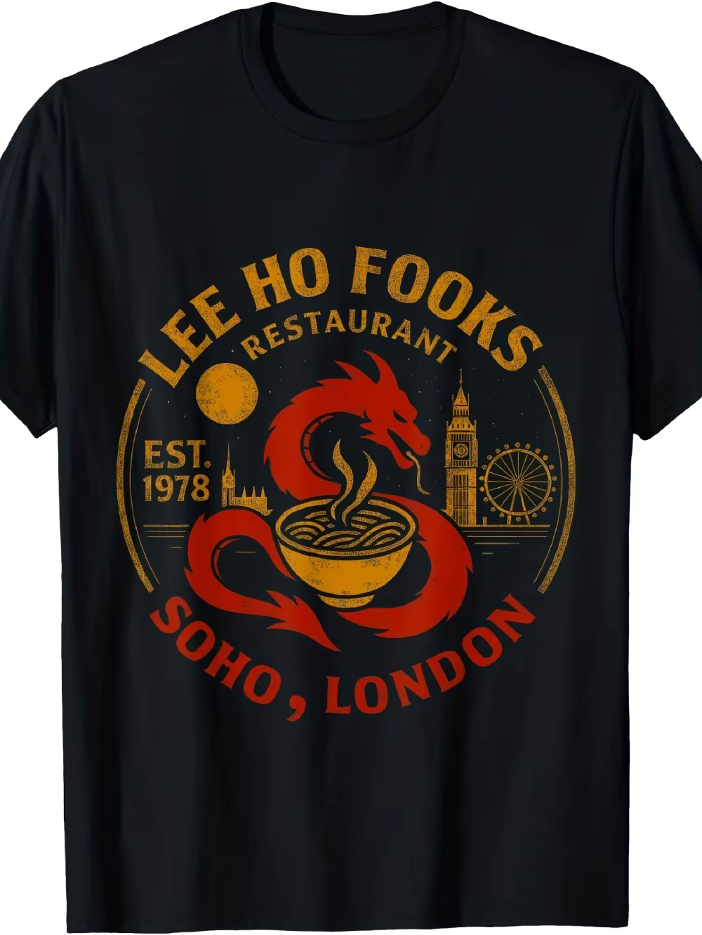 T-shirt graphique vintage pour hommes, motif Chinatown de Londres 1978, design amusant du restaurant